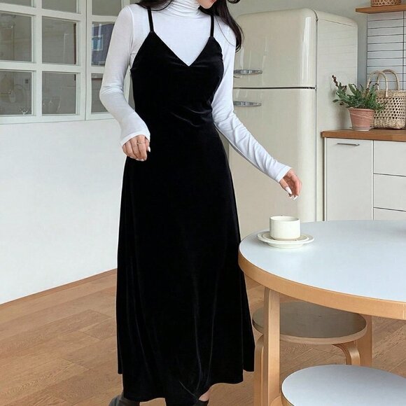 Black Casual Womens Solid Cami Dress - Picture 4 of 6